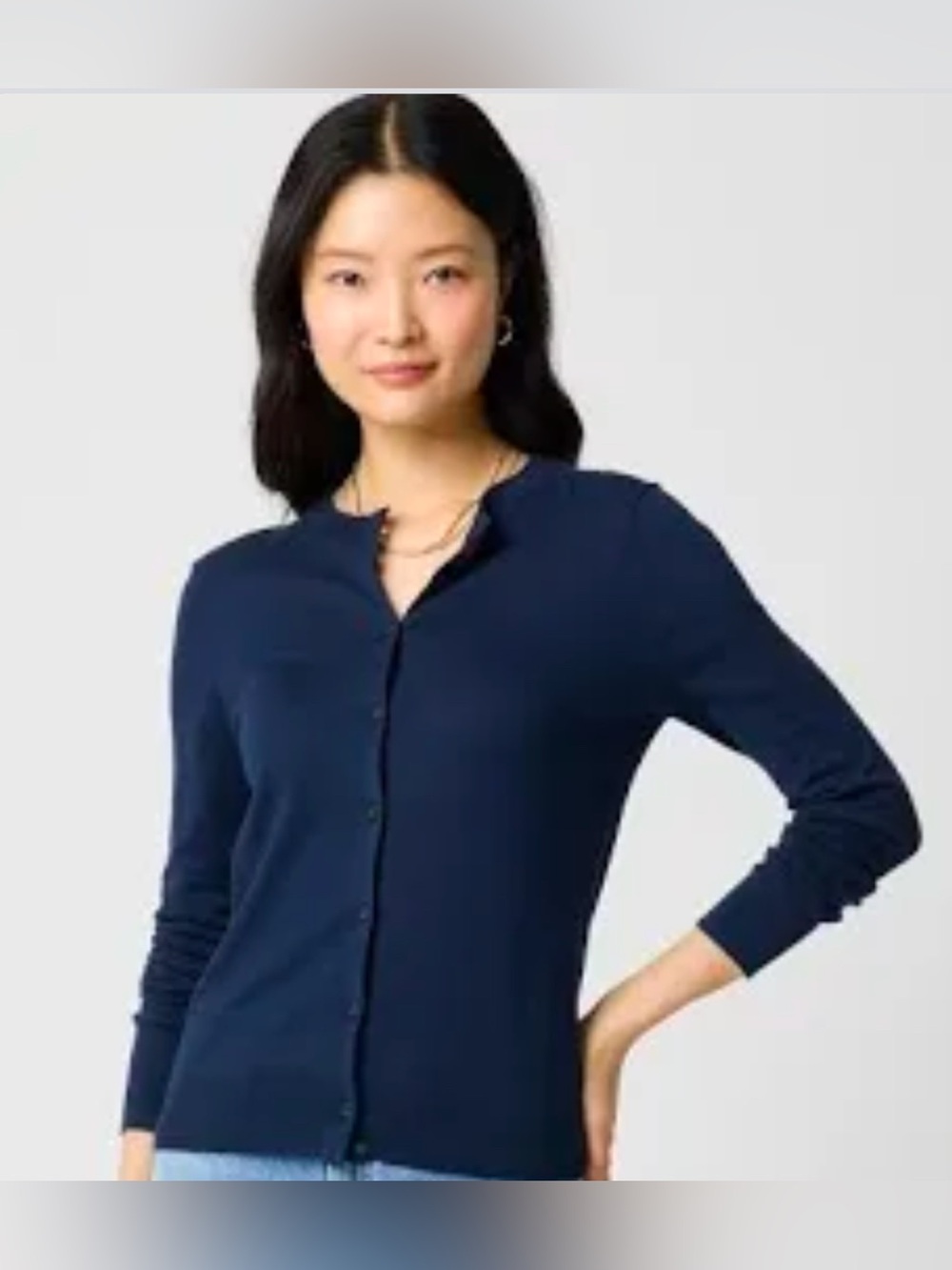 J.Crew Navy Blue Caryn Button Front Cardigan Sweater Knit Ribbed Trim Size XS